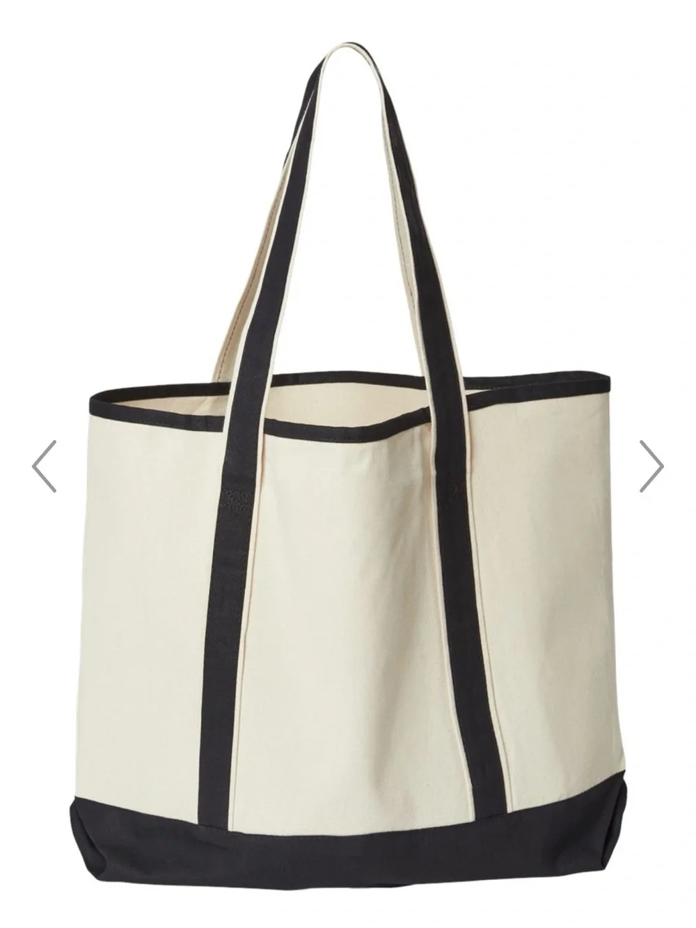 Canvas Tote Bag in Cream with Black Trim - Large Market Tote